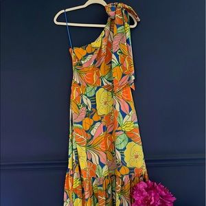 Tropical One-Shoulder Midi J-Crew Dress